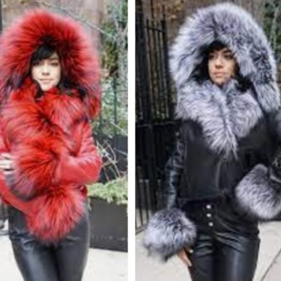 Red jacket by REGENT PARK faux suede with faux coyote fur accents - L - Picture 3 of 10